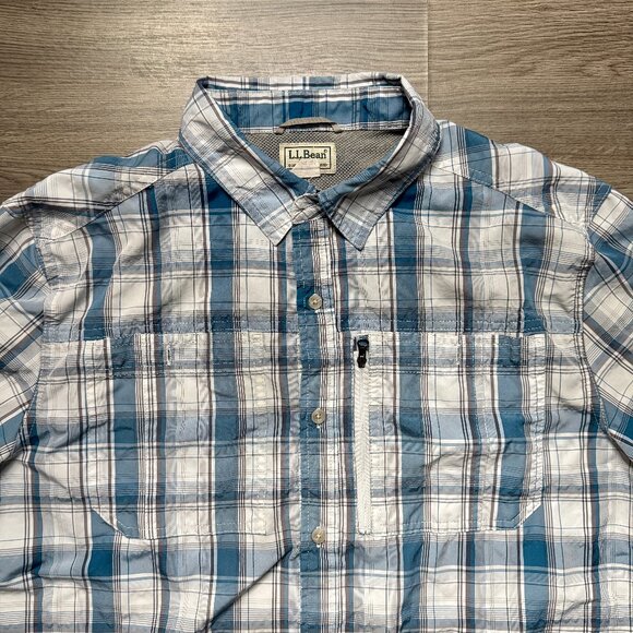 L.L. Bean Men's Cool Weave Button Up Short Shirt - Blue/White - Picture 2 of 5